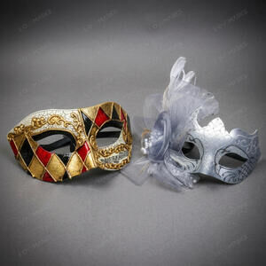 Venetian Harlequin Silver Masquerade Halloween Party mask Gold